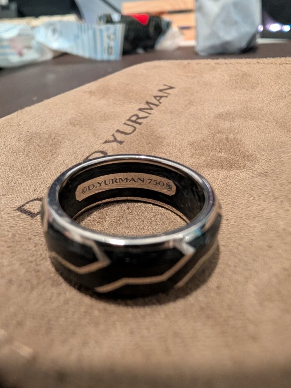 David Yurman Forged Carbon Band Ring - 18K White Gold,8.5mm - Picture 2 of 7